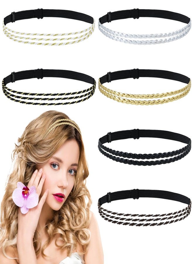 Dizila 6 Pieces Bohemian Hippie Adjustable Elastic Double-Stranded Braided Leather Headbands+Triple- Stranded Twisted Hair Bands Boho Accessories for Women Girls - Image 1